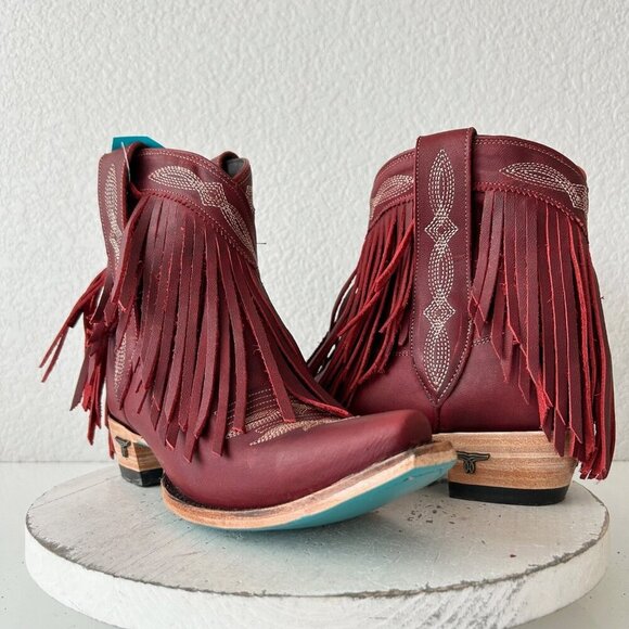 Lane SENITA FALLS Womens Cowboy Bootie 7.5 Red Fringe Western Short Cowgirl Boot - Picture 1 of 11